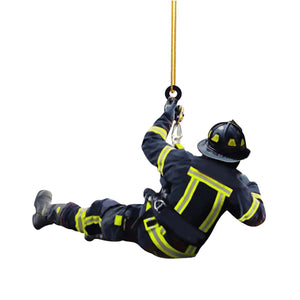 Christmas Fireman Ornaments Christmas Tree Firefighter 2d Acrylic Hanging Ornaments Fireman Figurines Party Favors Decorations