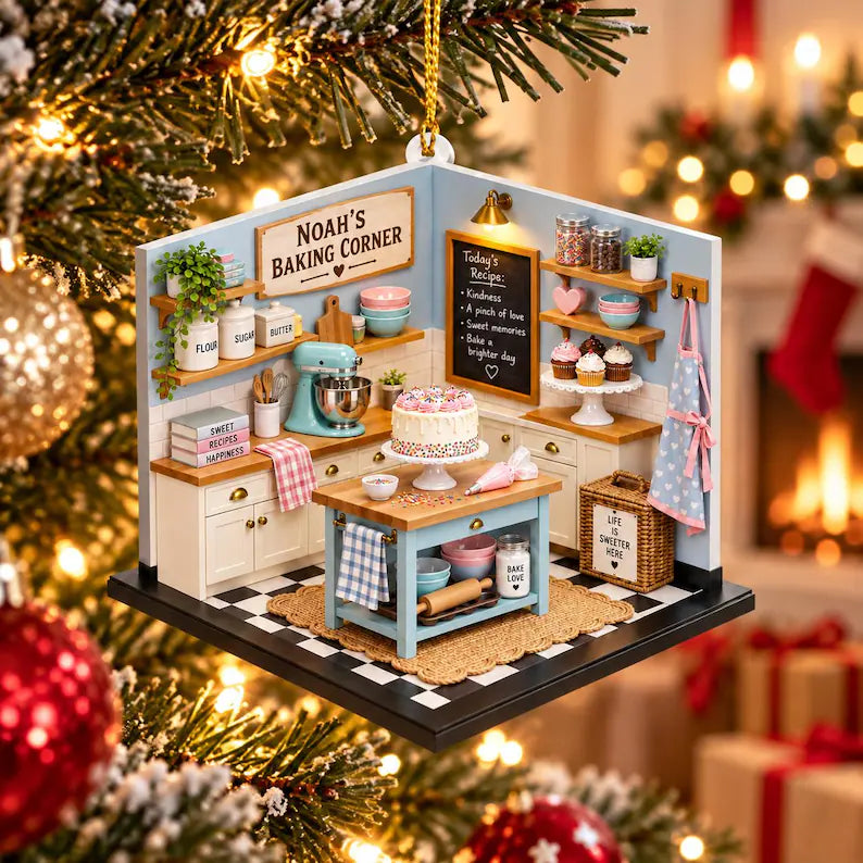 Personalized Baking Corner Ornament, Custom Baker Gift, Kitchen Christmas Decor, Baking Lover Keepsake, 2D Flat Ornament 92e26082-6008-4d86-b354-08f24fa35541-hgh-1-.webp
