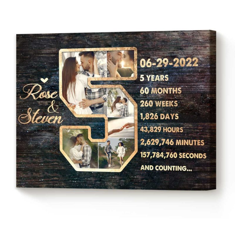 5 Years Anniversary Gift For Her, 5th Anniversary Photo Collage Gift, 5 Year Wedding Anniversary Canvas