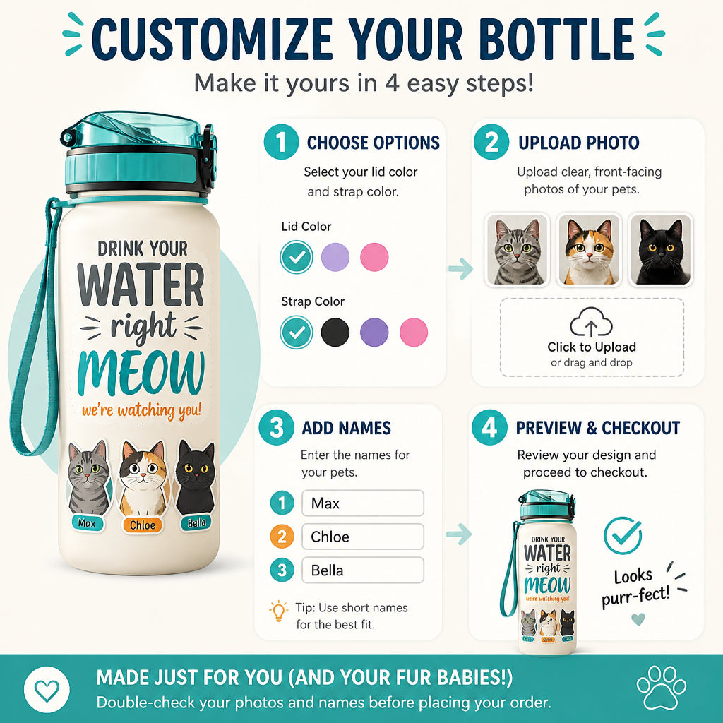 Cat Hydration Tracker Bottle – Drink Your Water Right Meow (3 Pet Photos + Names) - Personalized Water Tracker Bottle 9322ce6b-e082-452e-a1cc-0e88ad2f9be3.jpg