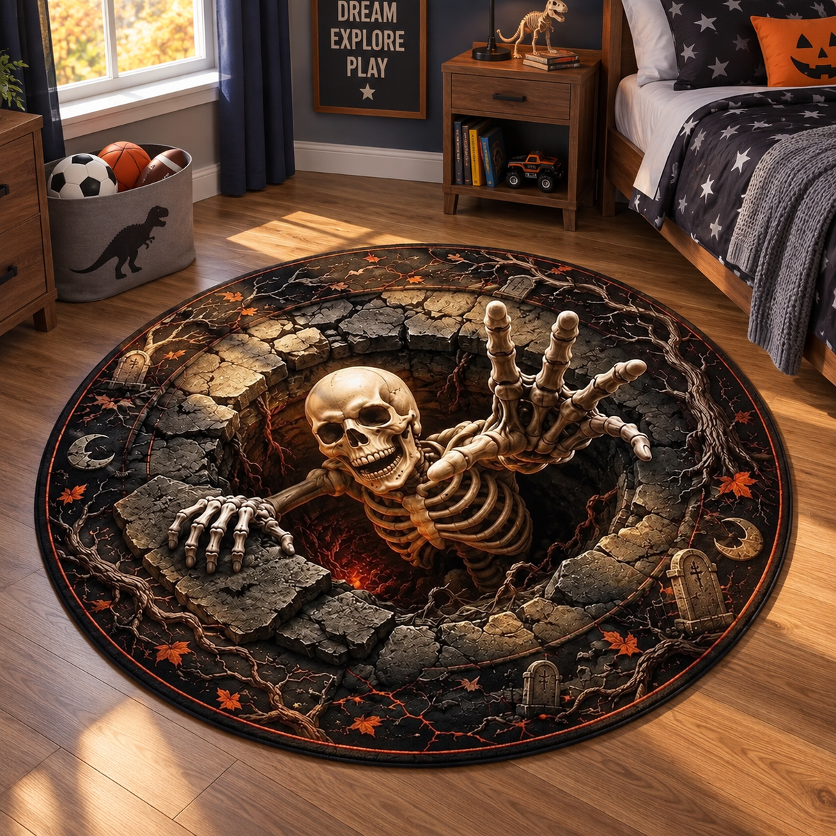 Halloween Round Quilted Rug, 3D Skeleton Illusion Rug, Spooky Graveyard Area Rug, Scary Halloween Decor, Skeleton Floor Mat, Home Decor 93423e5e-4dae-4484-a70c-574024584a05-91715375-e9ba-4778-8246-62d78031c270.png
