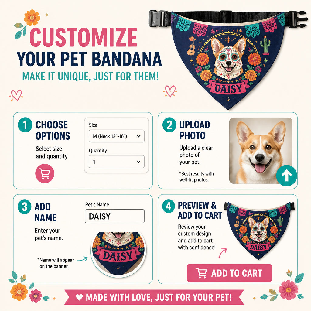 Custom Día de los Muertos Pet Portrait Bandana - Personalized Pet Bandana Collar With Adjustable Buckle 93520e82-4b88-4de3-8a71-484a8cf69472.jpg