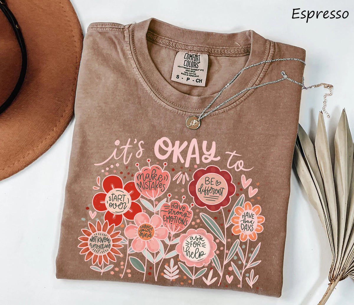 Comfort Colors Teacher Shirt, Teacher Appreciation gift, It's Okay Floral Shirt, Mental Health Motivational Gift, Teacher gift 935612d2-8e41-4574-9651-85ded6e9b0a5-il_1588xN.7857630166_k645.webp