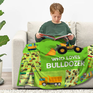 Personalised Face Photo Construction Vehicles Lorries Multicolor Soft Throw Blanket with Name Home Decor Birthday Gift for Boys Girls