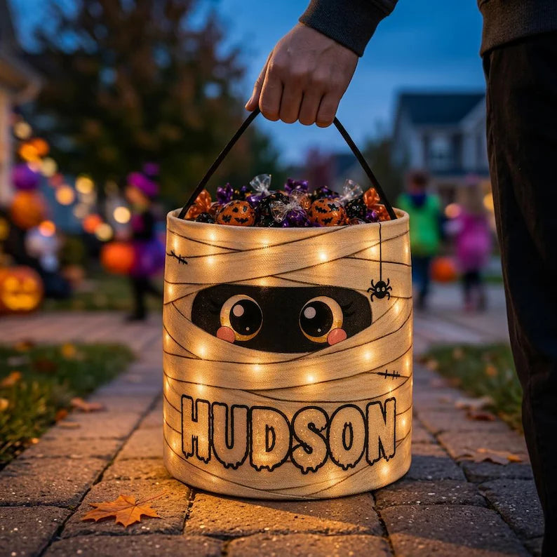Personalized LED Halloween Trick Or Treat Bag, Custom Name Mummy Candy Bucket, Light Up Halloween Basket For Kids 9364e132-17fb-4479-8a5a-c54309b8318f-dfg-2-.webp