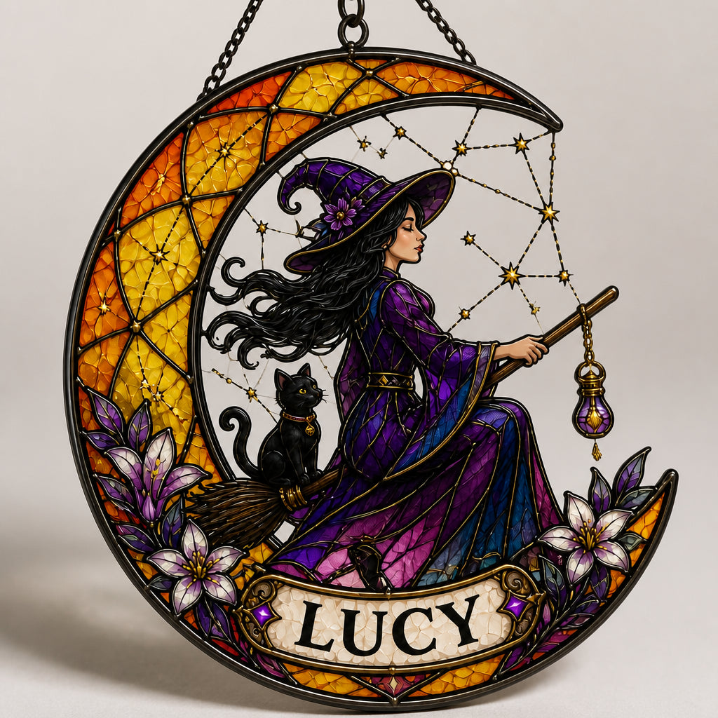 Personalized Witch & Cat Stained-Glass Suncatcher - Crescent Moon Name Plaque - Personalized Suncatcher Stained Glass 9380dfa6-6738-43b3-9636-8a02241e731d.jpg