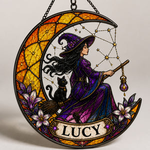 Personalized Witch & Cat Stained-Glass Suncatcher - Crescent Moon Name Plaque - Personalized Suncatcher Stained Glass 9380dfa6-6738-43b3-9636-8a02241e731d.jpg