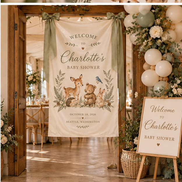 Personalized Woodland Baby Shower Welcome Sign Fabric Banner Custom Baby Shower Entrance Sign Woodland Animals Party Decor 93883fb3-dfed-453e-bcc8-2ffdbcaf9695-mockup_set2_image4.png
