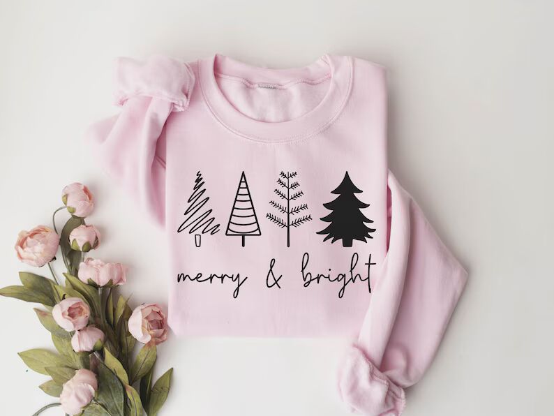 Merry & Bright Christmas Trees Sweatshirt : Womens Holiday Sweater, Winter Outfit, Family Xmas Party 93a7fccb-2fe1-42b0-b4e7-5c1362ec3426-dsdseq-6-_converted-1-.jpg