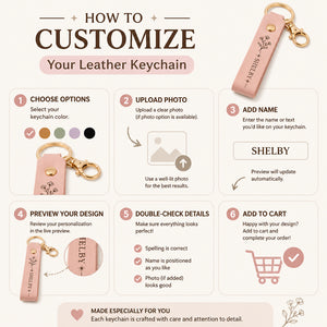 Personalized Engraved Leather Name Keychain – Floral Line Art - Personalized Leather Keychain 93d94847-77c4-4007-a0b1-ed06a5dedcc0.jpg