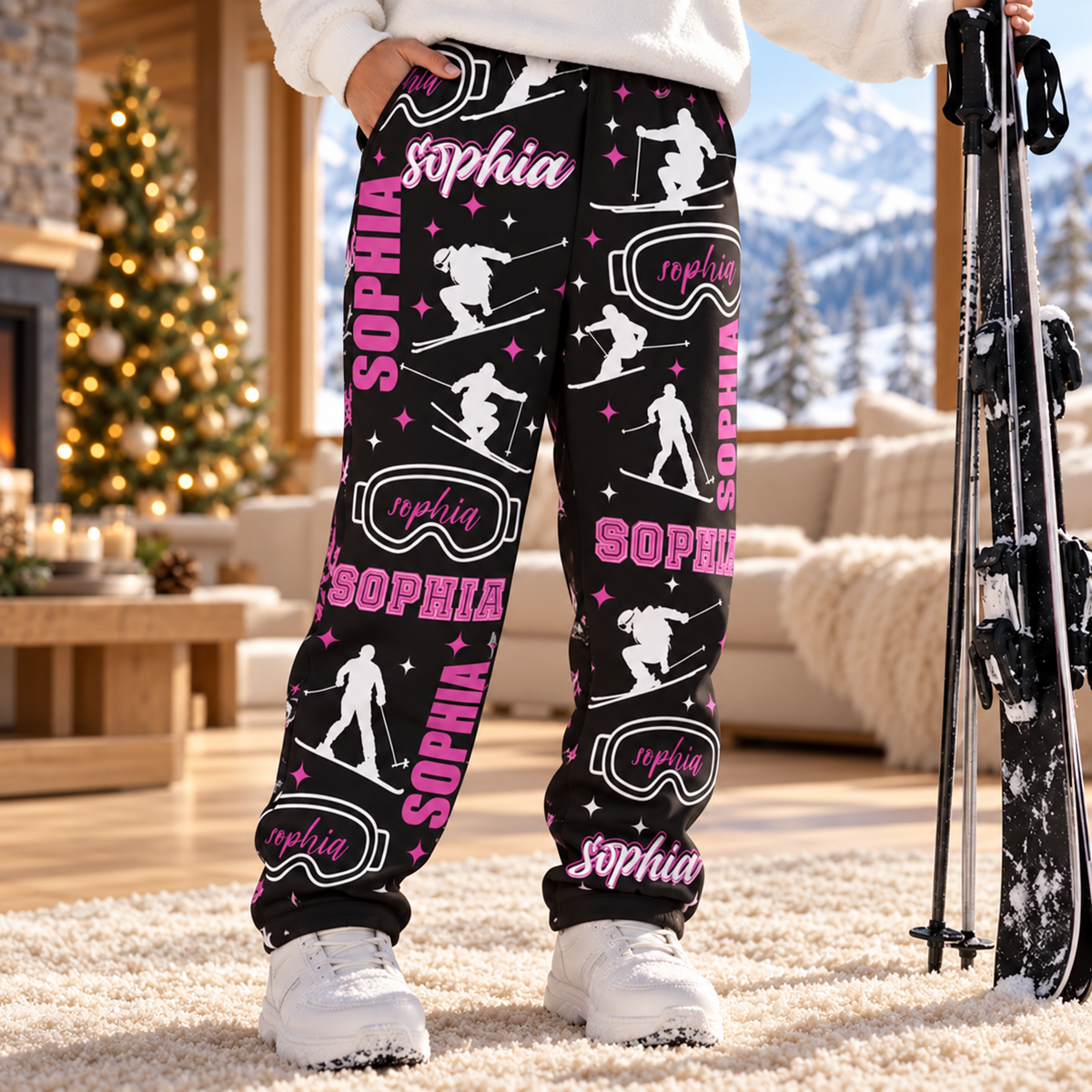 Custom Name Gift For Skiing Lovers, Snowboarding Lover - Personalized Sweatpants, Winter Gift 93dc0440-a985-4f2f-bb78-e7360f7a0e62-Qu-n-tr-t-tuy-t-en-h-ng-trong-chalet.png