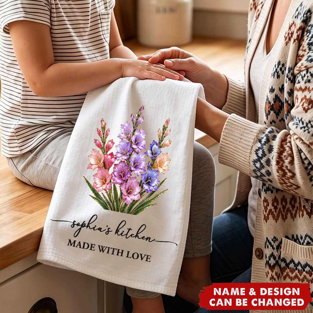 Birth Flower Mother-Of-Pearl Style Gift For Her - Personalized Kitchen Towel - Gift For Mom, Grandma 93f58efb-08e5-4166-9ddf-65b12cf22a45-banner-4.jpg