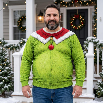 Funny Green Fur Ugly Christmas Sweatshirt, Fake Abs Santa Clause Ugly Sweatshirt, Green Christmas Cosplay Outfit, Christmas Party Costume, Funny Gìt 94188cc1-d94d-4cdc-b379-c0b17fe9c737-p6.jpg