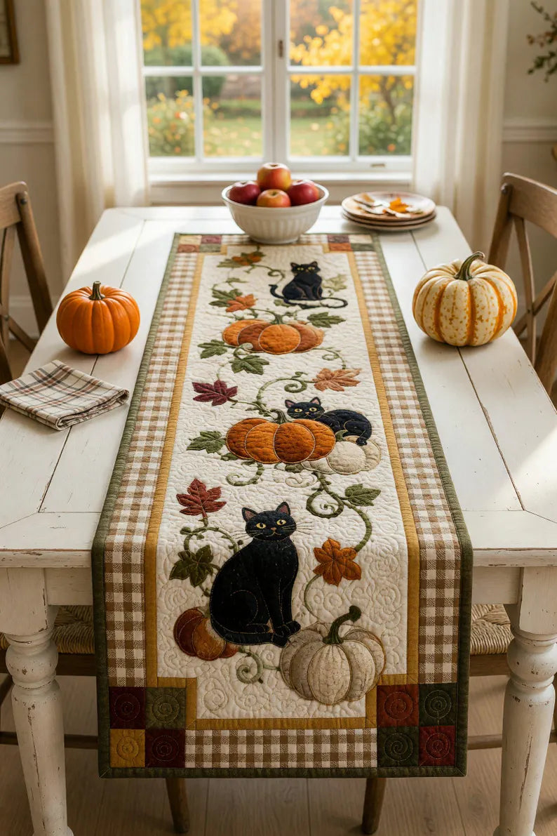 Black Cat Pumpkin Quilted Table Runner, Fall Harvest Table Decor, Autumn Patchwork Runner, Farmhouse Halloween Decor, Cat Lover Gift 94263e79-e3ad-43cb-9add-81d3e6976521-hjgy-4-.webp