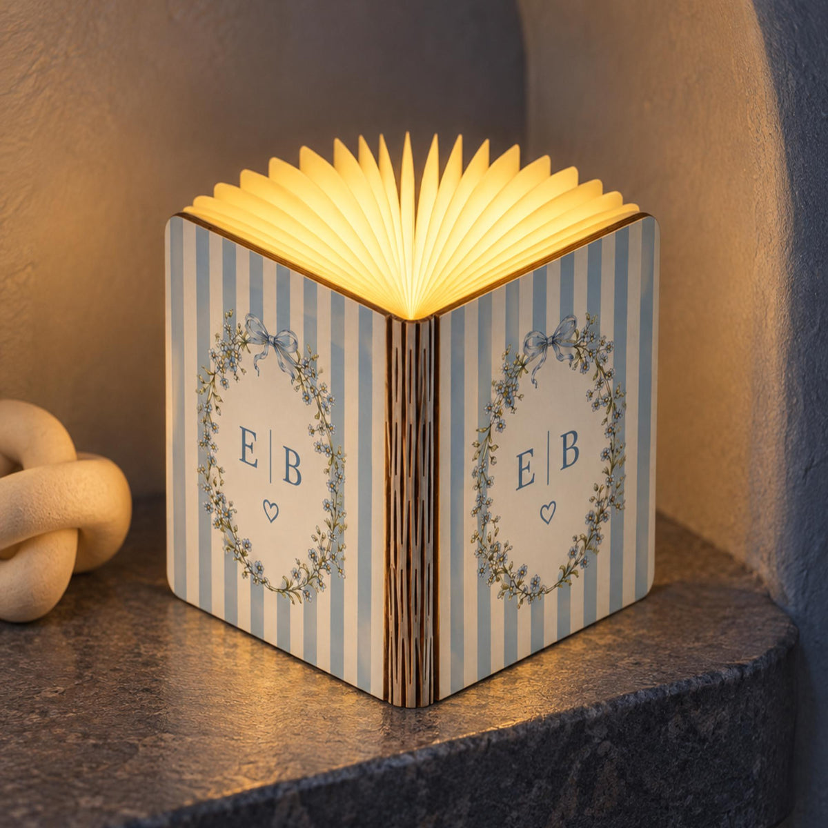 Personalized Floral Wreath Book Lamp, Custom Name Striped Folding Magnetic Table Light, Wedding Keepsake, Engagement Anniversary Gift 9435a1d9-7e42-43d1-bea2-515964ae23f6-1.jpg