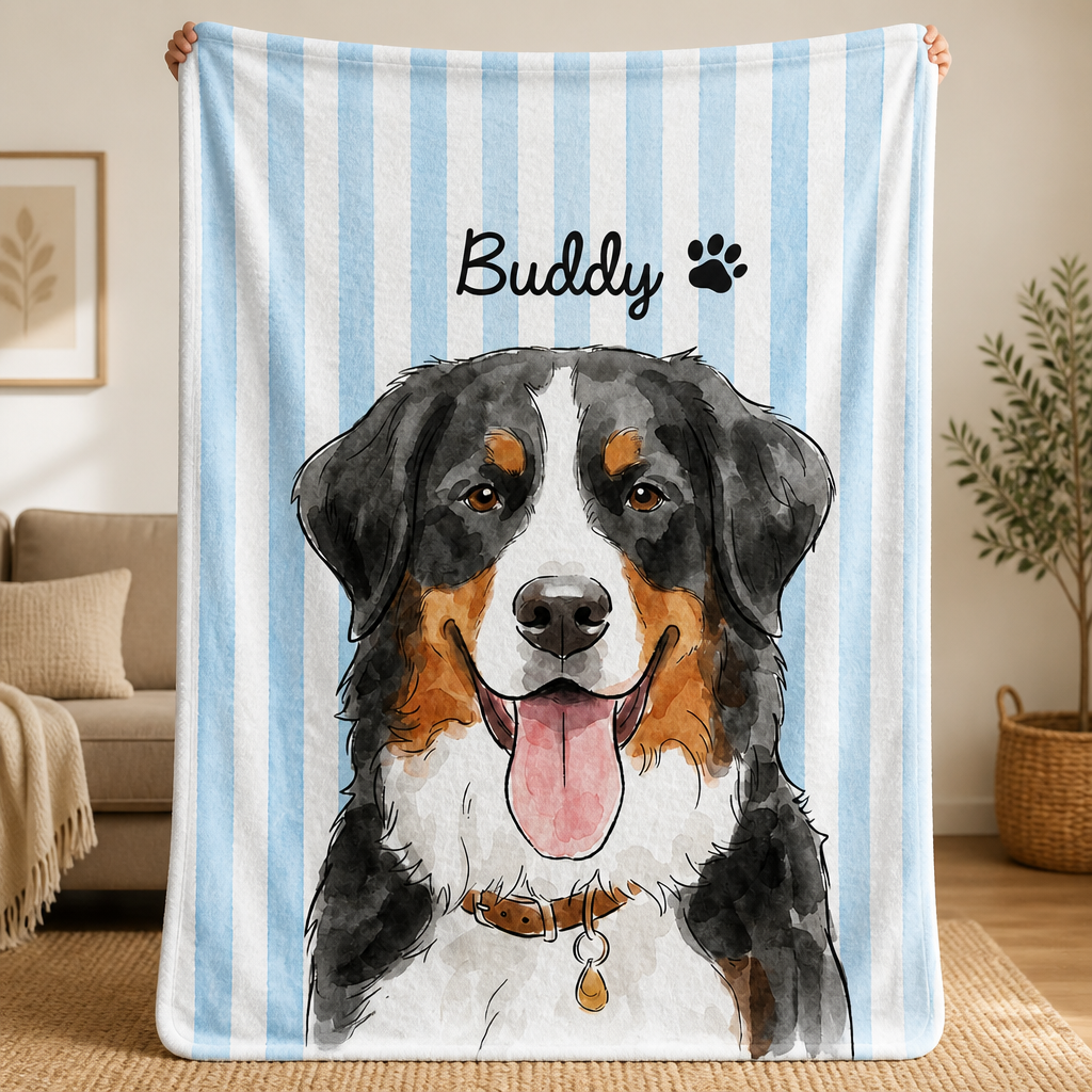 Custom Pet Watercolor Blanket - Name + Portrait - Personalized Blanket 944d4356-14b4-4e32-90b9-fb0d5955c0b7.png
