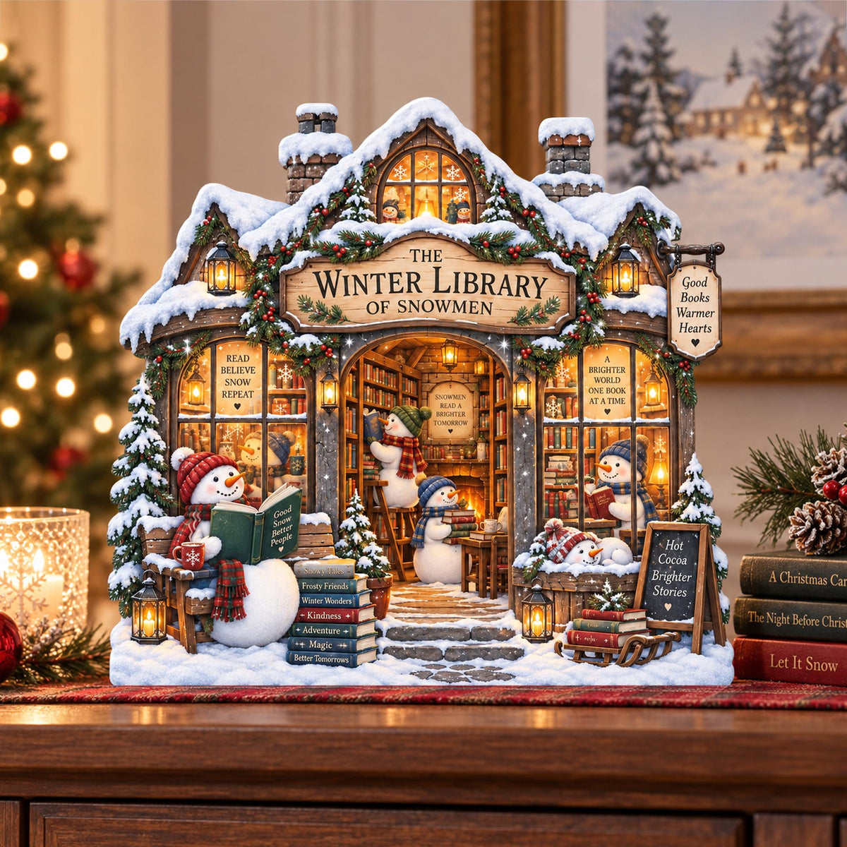 Personalized Snowman Library Wooden Block, Personalized Winter Bookshop Christmas Decor, Book Lover Shelf Sign, Reading Lover Gift 944f11eb-596f-455b-bef7-e15b67f6ad4d-7.jpg