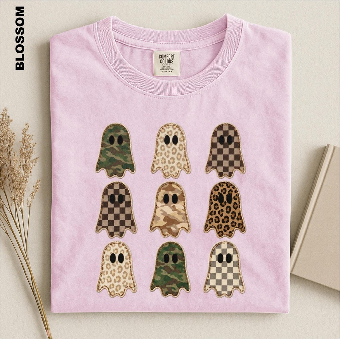 Halloween Ghost Faux Patchwork Shirt, Camo Leopard Checkered Ghosts Tee, Cute Spooky Season Comfort Colors Top, Fall Halloween Sweatshirt 94b38b09-8bd5-4e8d-a5ec-b0001aaeb034-8.jpg