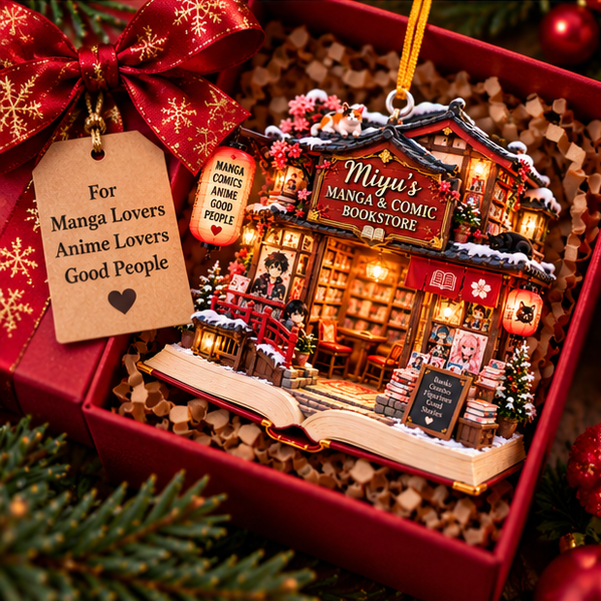 Personalized Manga & Comic Bookstore Christmas Ornament – Custom Name 2D Flat Acrylic Ornament, Anime & Manga Lover Gift 94de745d-d655-4957-a990-151624bb9448-miyu_manga_comic_03_gift_box_1200.png