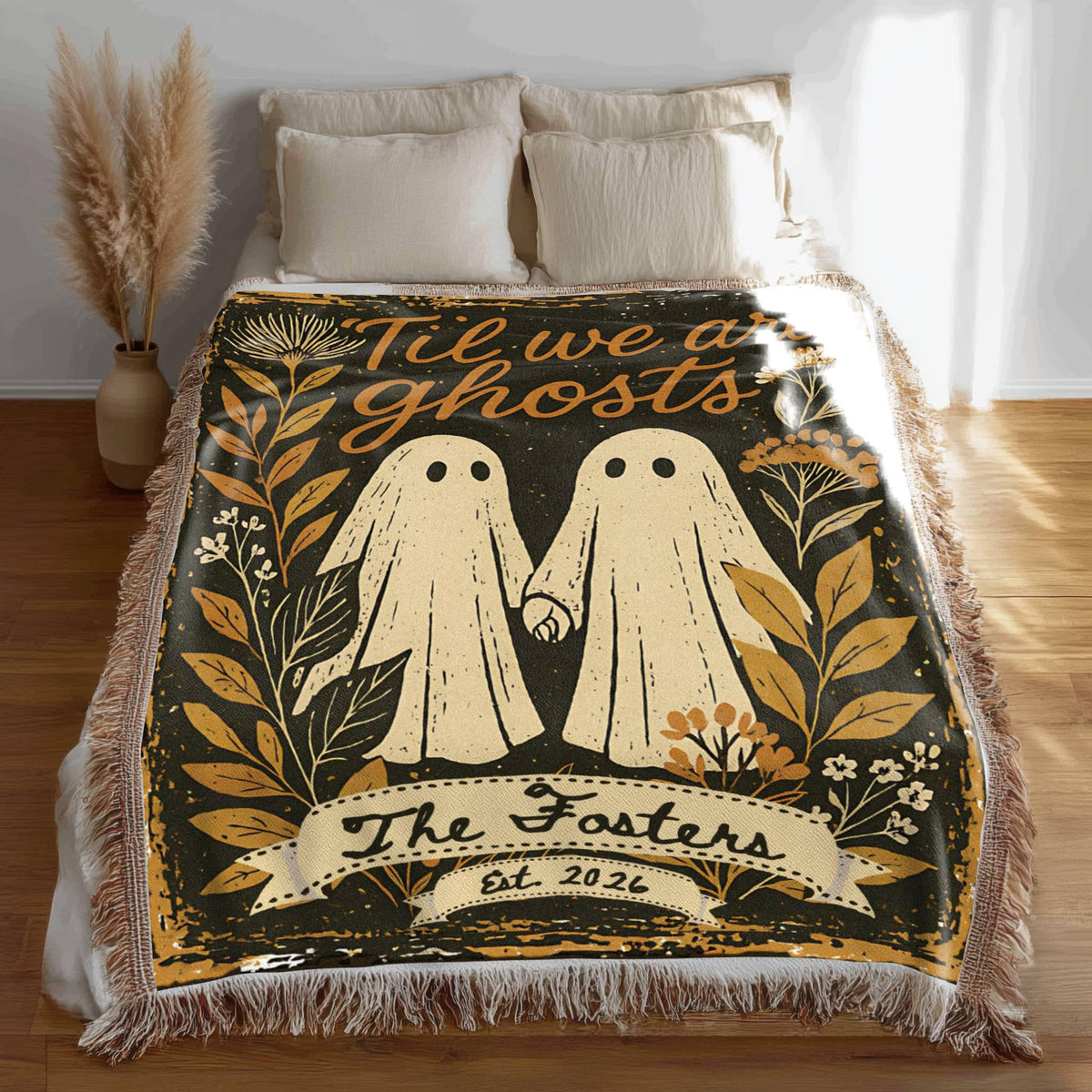 Custom Spooky Ghost Couple Engagement Gift, Personalized Til Death Do Us Part Halloween Wedding Woven Blanket, Anniversary Gift 9530df9c-45d4-4f6e-9d06-feacc476de14-2.jpg