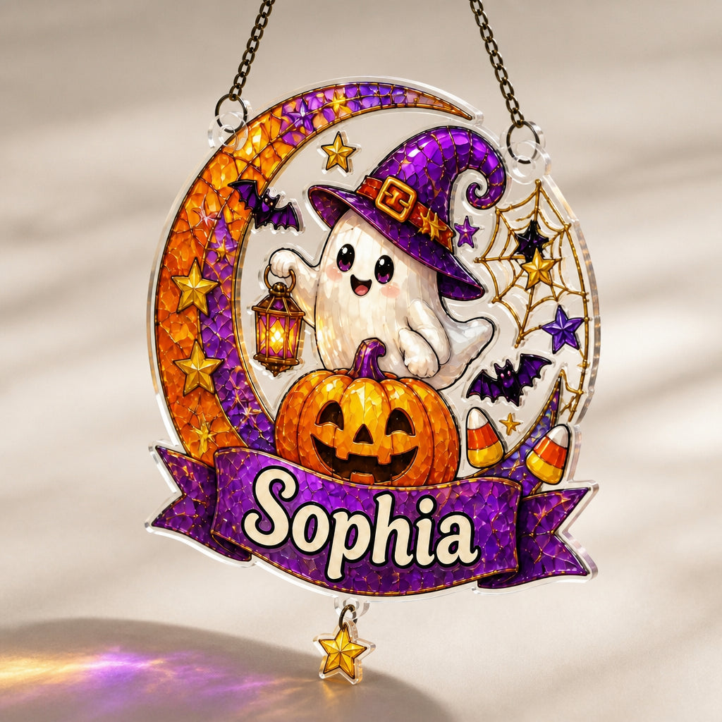 Personalized Witchy Ghost Pumpkin Suncatcher - Personalized 1 Layered Suncatcher with Charm 9565932e-3f70-4306-a88b-ac3c58fa75c9.jpg