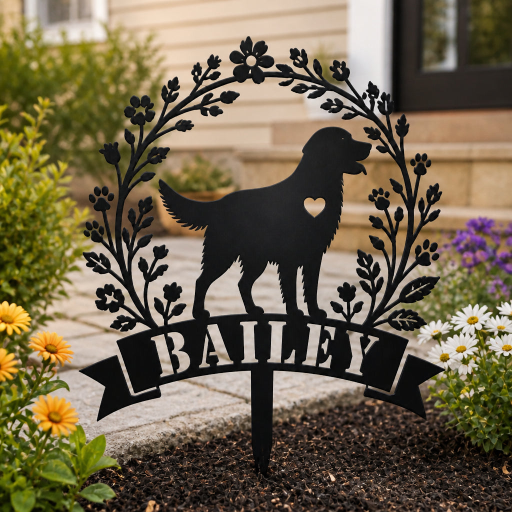 Personalized Dog Garden Stake – Wreath Silhouette with Name - Personalized Cut Metal Sign 958fa04e-2444-4a24-8389-2b07a418ad94.jpg