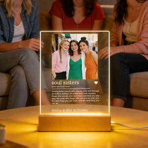 Personalised Best Friend Photo Multi Colour Acrylic LED Night Light with Name and Wooden Base Birthday Bridesmaid Anniversary Gift for Besties Sisters