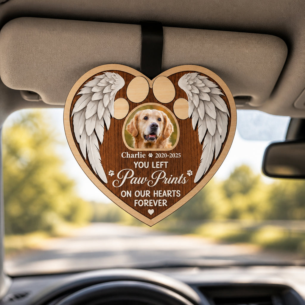 Pet Memorial Car Visor Clip – Photo + Name – You Left Paw Prints - Personalized Wooden Car Visor Clip 2 Layer 95f616af-fda5-4712-a6d8-b66835f9df47.jpg
