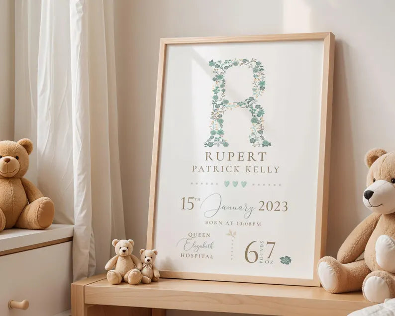New Baby Personalised Print: Birth Details Keepsake Gift, Newborn Gift, Girls Boys Nursery decor 95f88b77-a33b-4d29-ab41-41c51408de5b-jhj-5-.webp