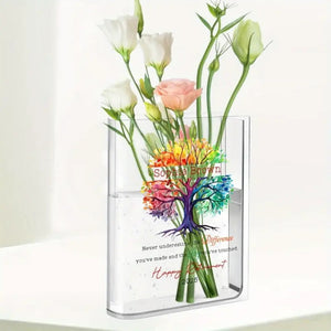 Personalized Retirement Gift - Custom Name & Year, Tree of Life Design with Inspirational Message - Heavy-Duty Acrylic Book Vase for Desk, Shelf, Table Decor