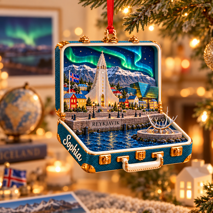 Personalized 3D Reykjavik Suitcase Christmas Ornament – Reykjavik Iceland Travel Souvenir & Gift for Iceland Lovers 9631163a-d4d1-491f-b687-c6a81947620c-Reykjavik-Aurora-Suitcase-Ornament-1.png