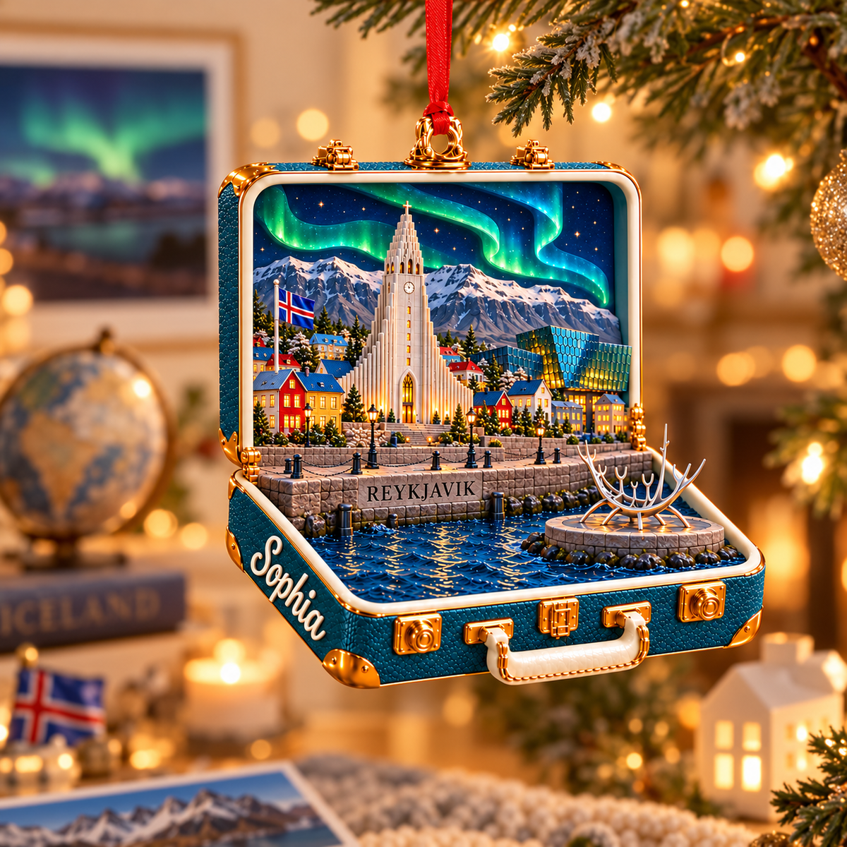 Personalized 3D Reykjavik Suitcase Christmas Ornament – Reykjavik Iceland Travel Souvenir & Gift for Iceland Lovers 9631163a-d4d1-491f-b687-c6a81947620c-Reykjavik-Aurora-Suitcase-Ornament-1.png
