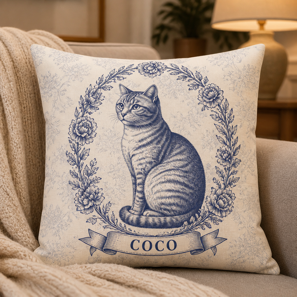 Toile Cat Cameo Personalized Pillow - Personalized Pillow 96a80b07-5a86-4b97-8c82-bb3b317b4348.png
