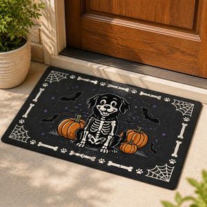 Halloween Skeleton Dog Doormat with Pumpkin & Bat Border - Doormat 96be6aa7-3bdd-41e7-b7d0-308b85c3ad81.png