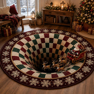 Christmas Santa Sleigh Vortex 3D Round Rug, Reindeer Checkered Optical Illusion Floor Mat, Christmas Gift, Non Slip Xmas Home Decor 96cbc848-efa0-4345-8836-0499b643dfed-6.jpg