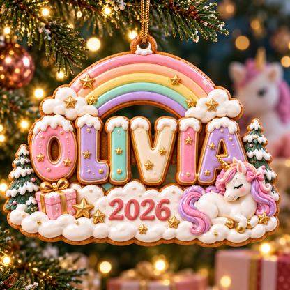 Personalized Unicorn Christmas Ornament 2026 – Custom Name with Pastel Rainbow, Holiday Keepsake Gift for Girls and Unicorn Lovers 96cc244d-c2d2-4d9e-a505-700454056263-Olivia-s-2026-rainbow-unicorn-ornament-1.png