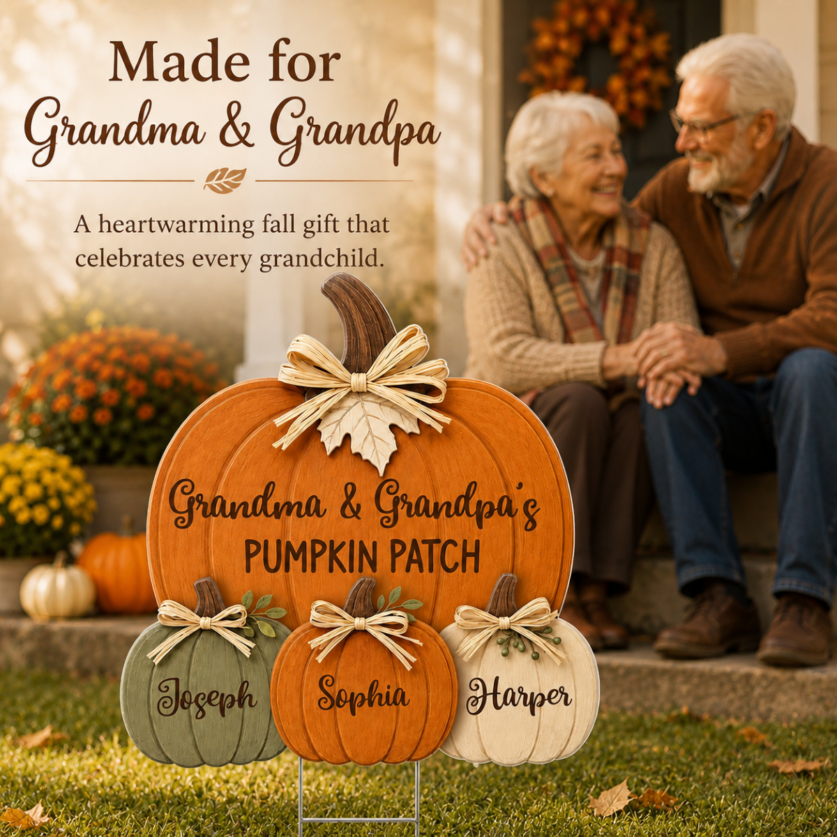 Cozy Rustic Fall Vibe Grandpa Grandma's Pumpkin Patch - Personalized Yard Sign - Fall Decor For Grandparents