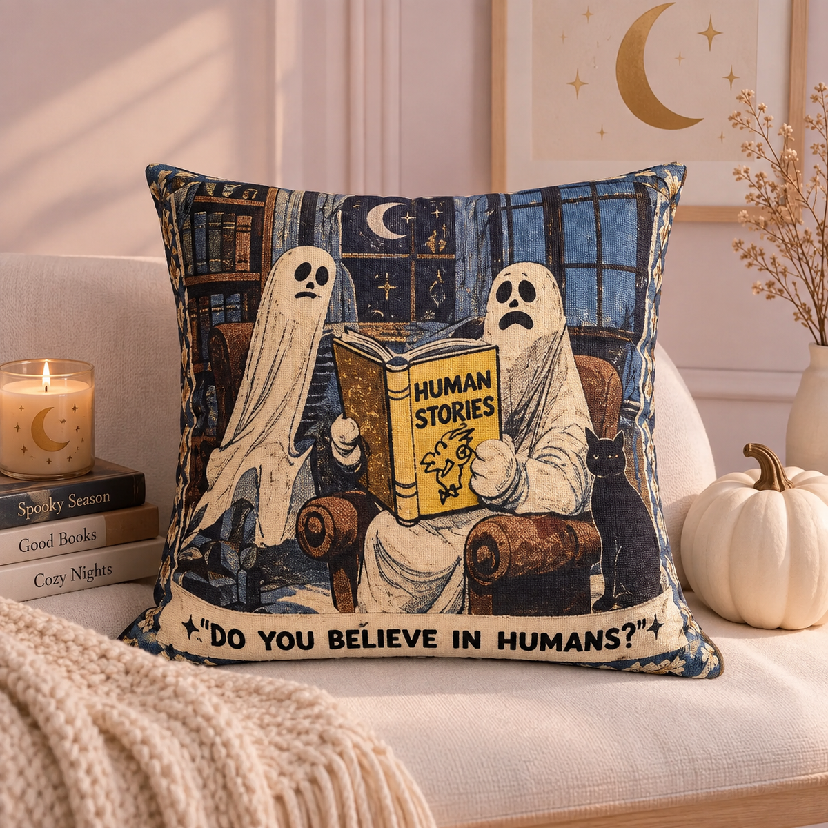 Do You Believe in Humans? Halloween Ghost Pillowcase, Spooky Reading Pillow Cover, Fall Home Decor 96da15cd-acc0-4fba-bf5f-20ca95343142-rrr.png