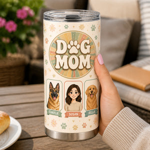 Dog Mom Retro Portrait Tumbler — 1 Person + 2 Pets (Names) - Personalized Tumbler 96e3a3e4-638f-44d4-bfe8-6933c1462114.jpg