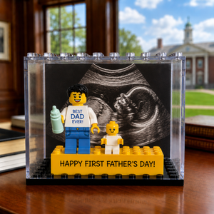 Personalized Minifigure Set with Custom Display Case , First Fathers Day Personalised Mini Figure Gift for Dad, Custom Daddy & Baby Keepsake