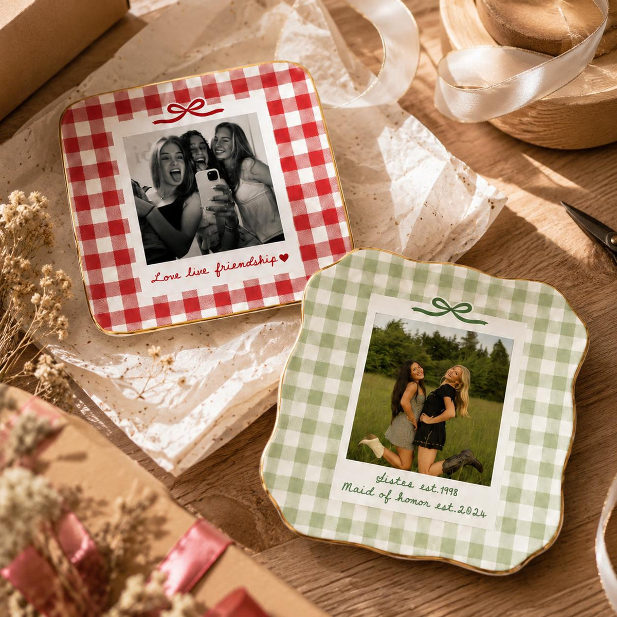 Custom Bestie Photo Jewelry Dish, Personalized Gingham Trinket Tray, Ring Dish Gift For Best Friend, Birthday Gift for Her 972e9ccd-3ecb-413d-82e0-856370dbb354-4.jpg