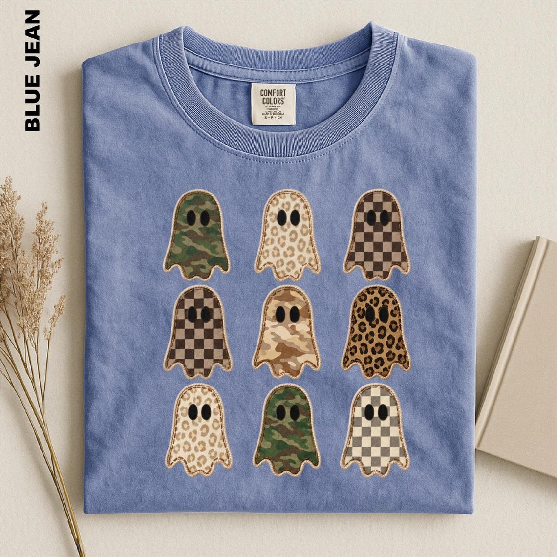 Halloween Ghost Faux Patchwork Shirt, Camo Leopard Checkered Ghosts Tee, Cute Spooky Season Comfort Colors Top, Fall Halloween Sweatshirt 972f90db-0142-4b62-b380-53a2652b51bd-7.jpg