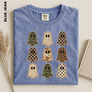 Halloween Ghost Faux Patchwork Shirt, Camo Leopard Checkered Ghosts Tee, Cute Spooky Season Comfort Colors Top, Fall Halloween Sweatshirt 972f90db-0142-4b62-b380-53a2652b51bd-7.jpg