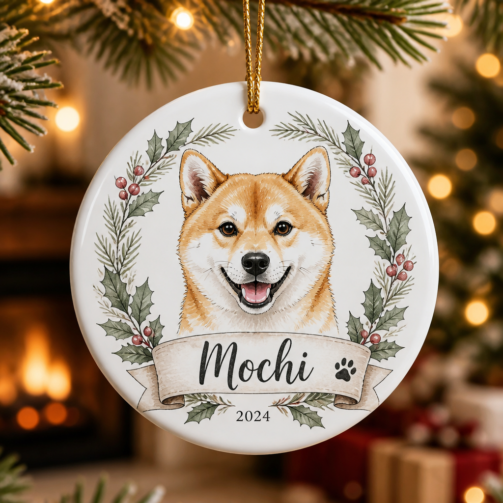 Custom Pet Portrait Ornament – Watercolor Wreath From Your Photo - Personalized Ornament 974ae4e9-ae33-4e75-b05f-c4744baea4a8.png