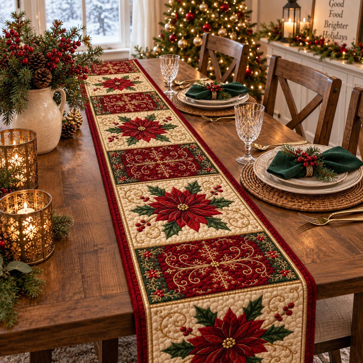 Red Poinsettia Quilt-Style Table Runner, Farmhouse Holiday Dining Decor 976245b8-7c53-43a9-97e0-b406aaa4ad71-2.jpg