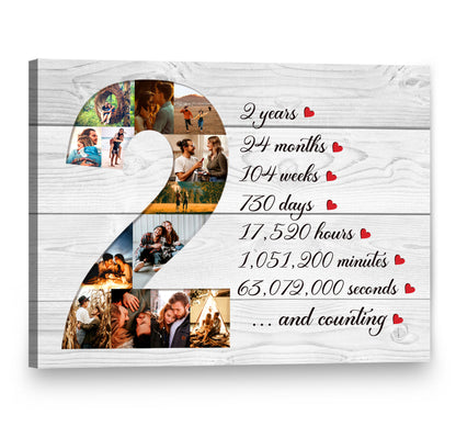 Personalized 2 Years Anniversary Photo Collage, Custom 2nd Anniversary Gift, Second Anniversary Collage Canvas