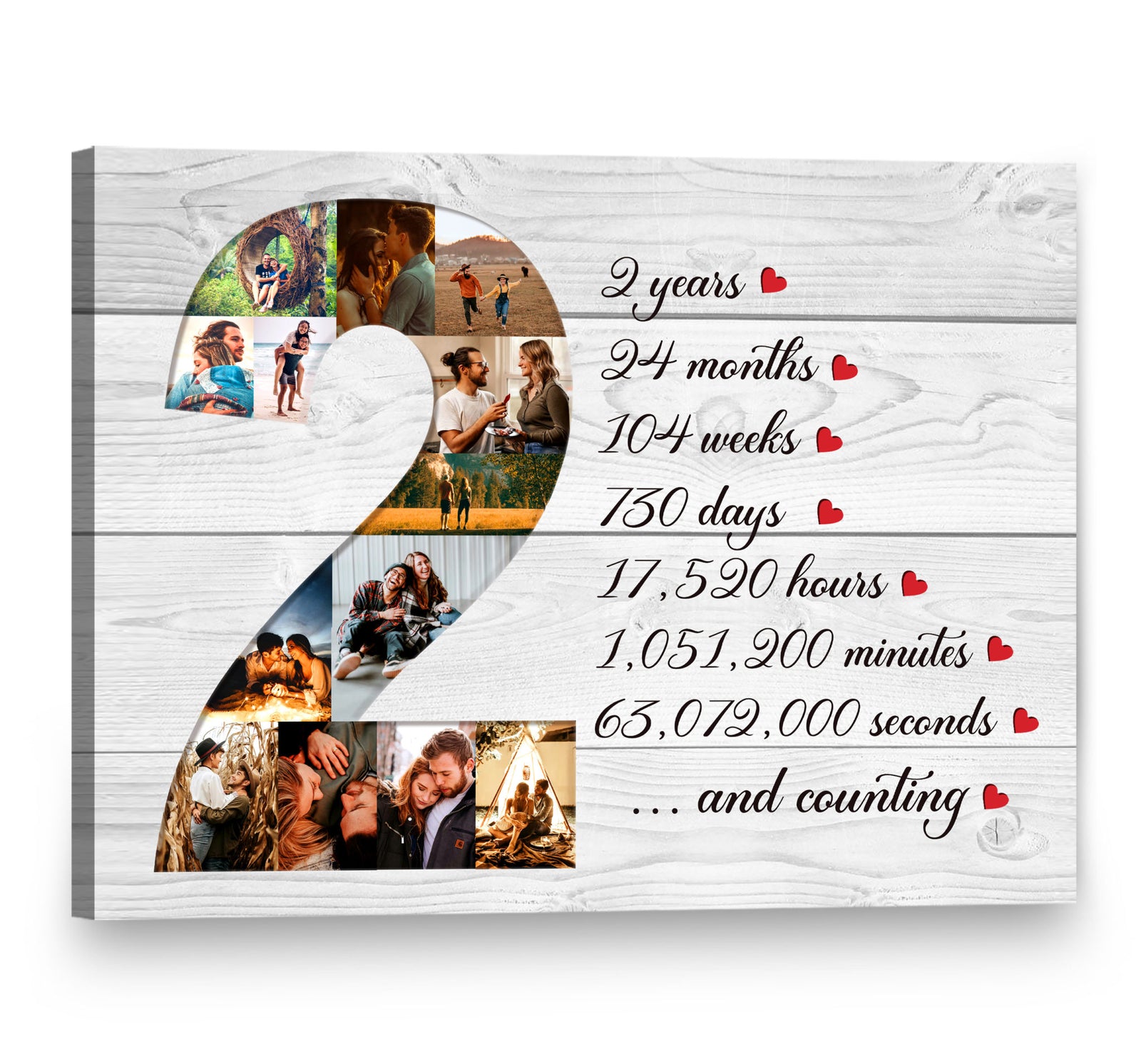 Personalized 2 Years Anniversary Photo Collage, Custom 2nd Anniversary Gift, Second Anniversary Collage Canvas