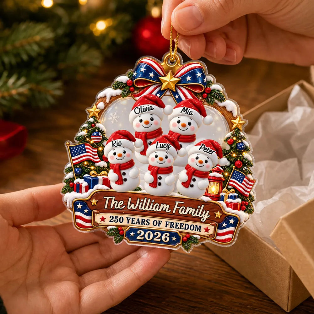 Personalized Patriotic Snowman Family Christmas Ornament 2026, Custom Family Names, America 250th Anniversary Keepsake, Christmas Gift for Family 979b55ce-1501-4768-9cee-d6699ef3528e-banner-2.webp