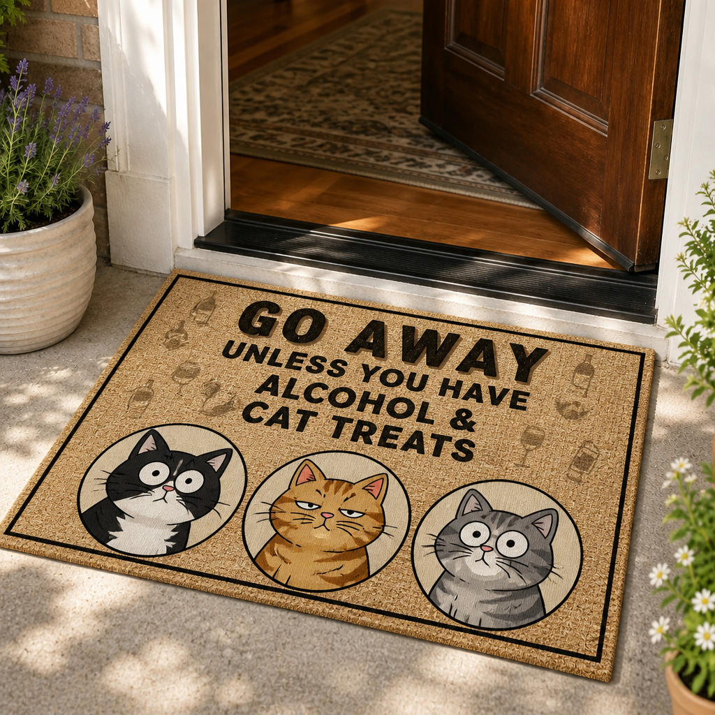 Go Away Unless You Have Alcohol & Cat Treats – Custom Cartoon Pet Doormat - Personalized Doormat 97ae0779-783a-4a0b-a87e-b7479a982312.png