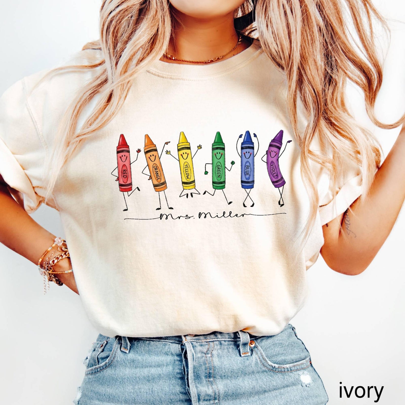 Comfort Colors Customized Crayon Doodles Teacher Shirt, Dancing Rainbow Back to School Tee, Kindergarten Elementary School Teacher Gift 97b8d15d-2ced-41f2-bec2-ffbbb227fb23-1.jpg